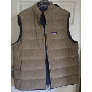 NWOT Patagonia Men's Reversible Cotton Down Vest Smolder Blue/ Beige 2XL